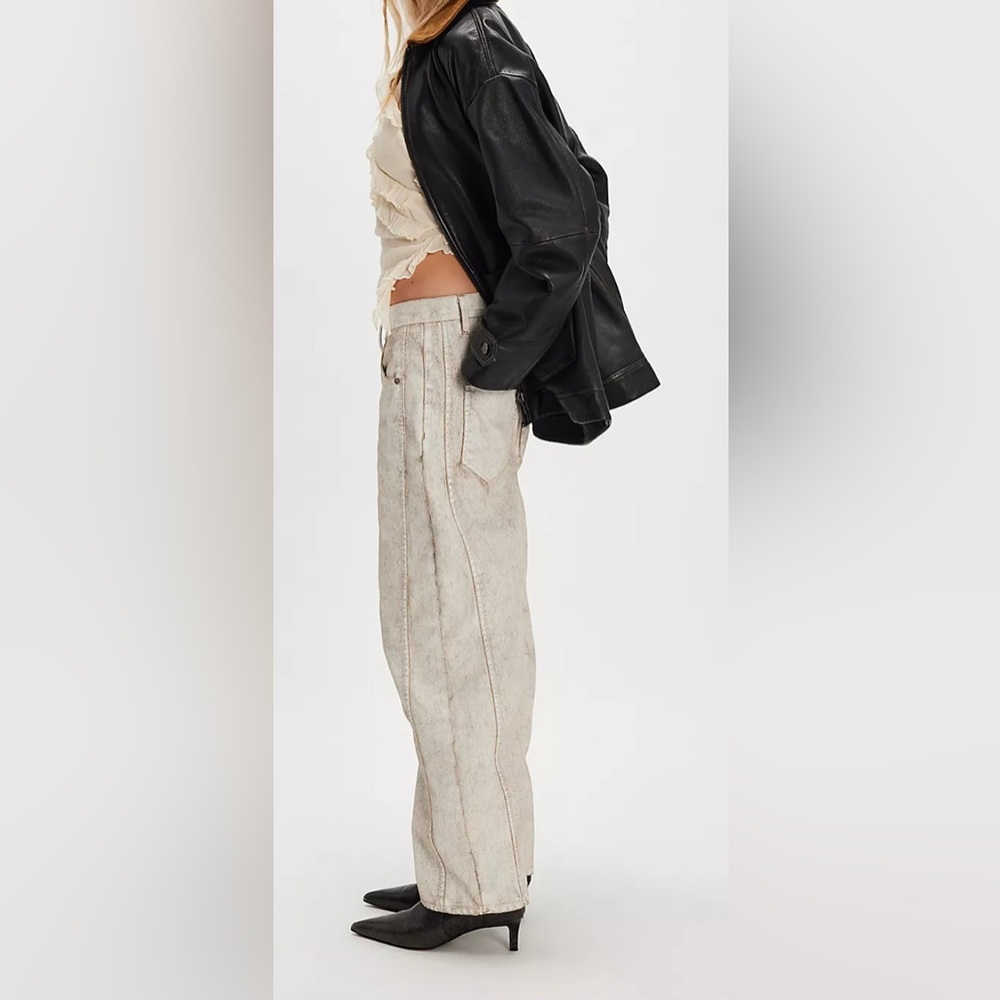 Free People We The Free Good Luck Coated Barrel Jeans - Picture 2 of 5